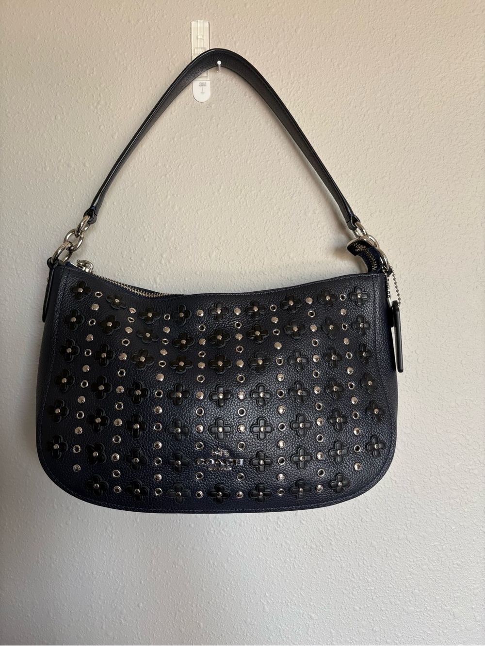 Coach Navy Leather Studded Shoulder Bag